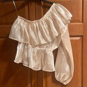 NWOT Influence Gold Sheer one long sleeve/bare shoulder blouse